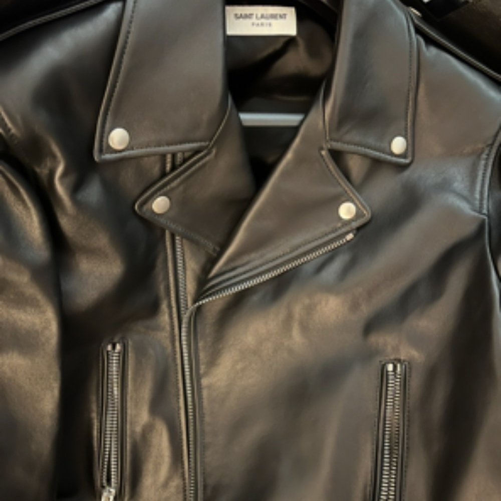 Yves Saint Laurent Brand NWT Black Mens Leather Biker Jacket Size 52